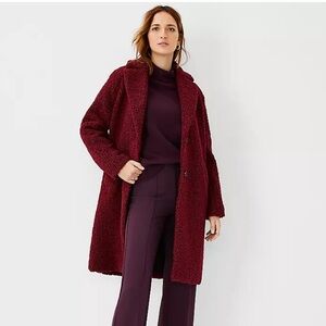 NWT Ann Taylor oversized sherpa cocoon coat in a burgundy/wine